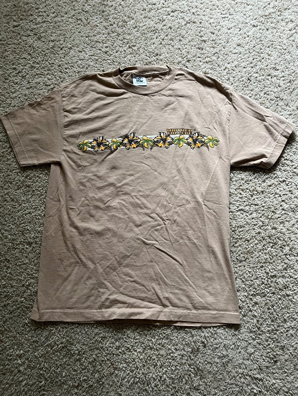 TLC Whittier College Y2K Light Brown Floral Surf Graphic T-Shirt Size Large